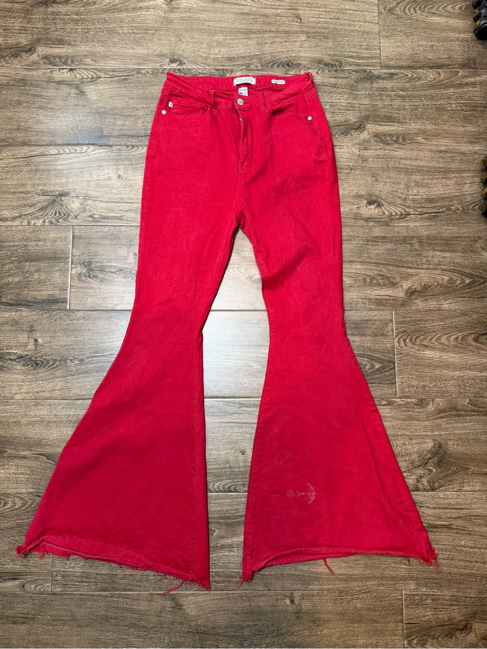 Judy Blue Super Flare Jeans Womens 13/31 Red High Rise Stretch Denim Bell Bottom